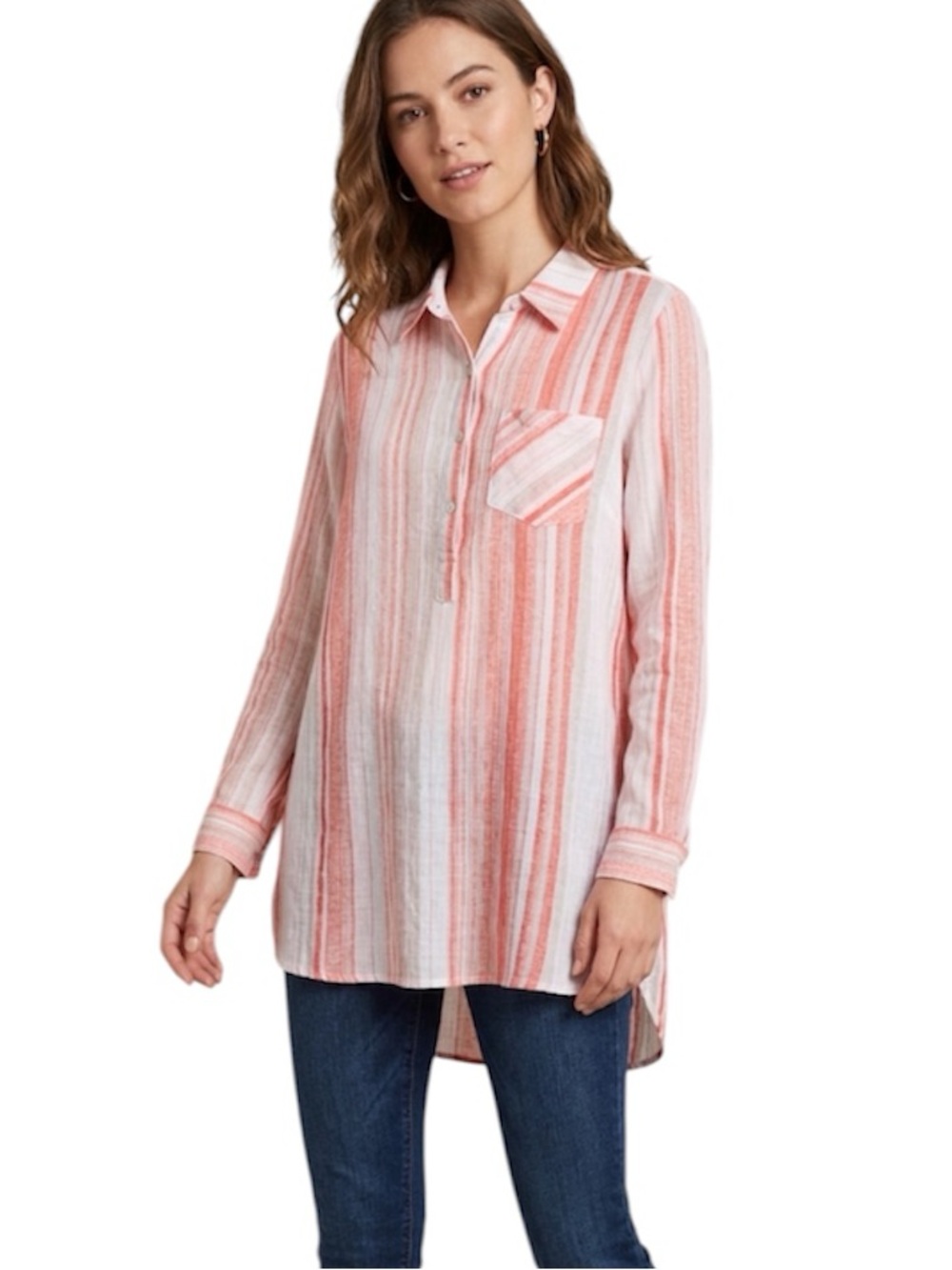 Nanette Lepore Striped Lightweight Half Button Down Tunic